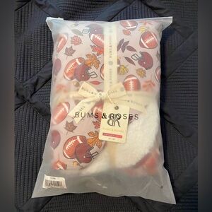 NWT Bums & Roses Fall Football Plush Bum Bum Blanket